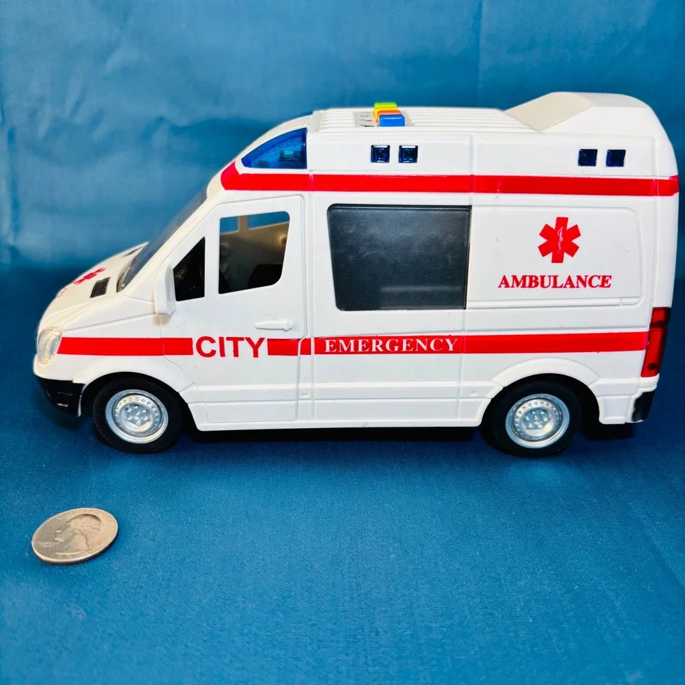 City Emergency Ambulance Toy Rescue Van White Red Opening Rear Doors Plastic